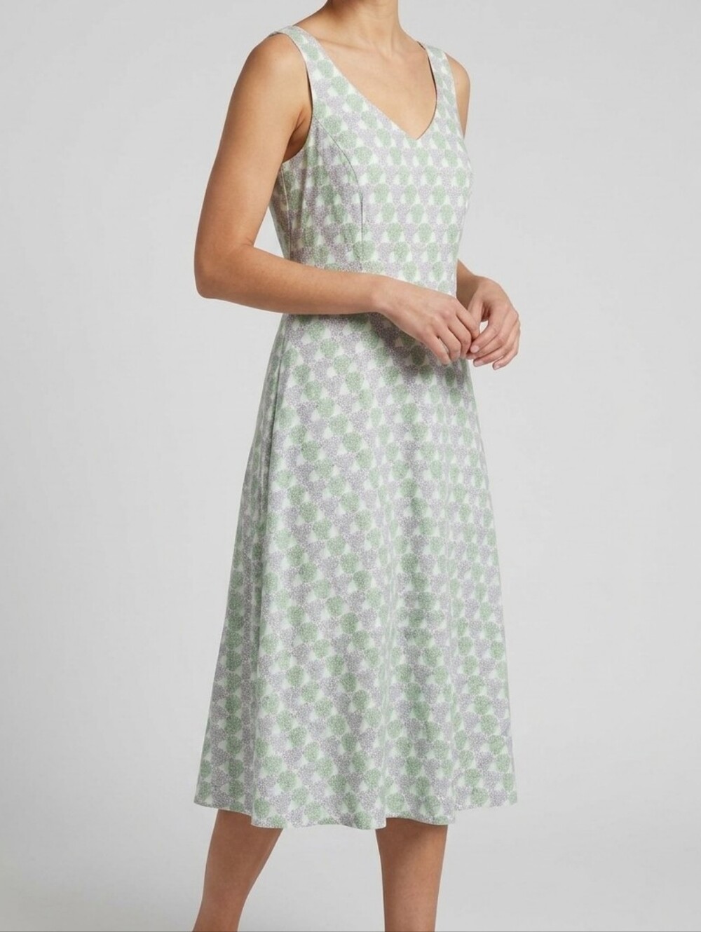Boden Green & Purple Geometric Circle Print A-Line Dress, 12R